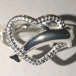 Womens 1ct Round Cut Moissanite Heart Split Shank Dolphin 925 Silver Ring Sz 7
